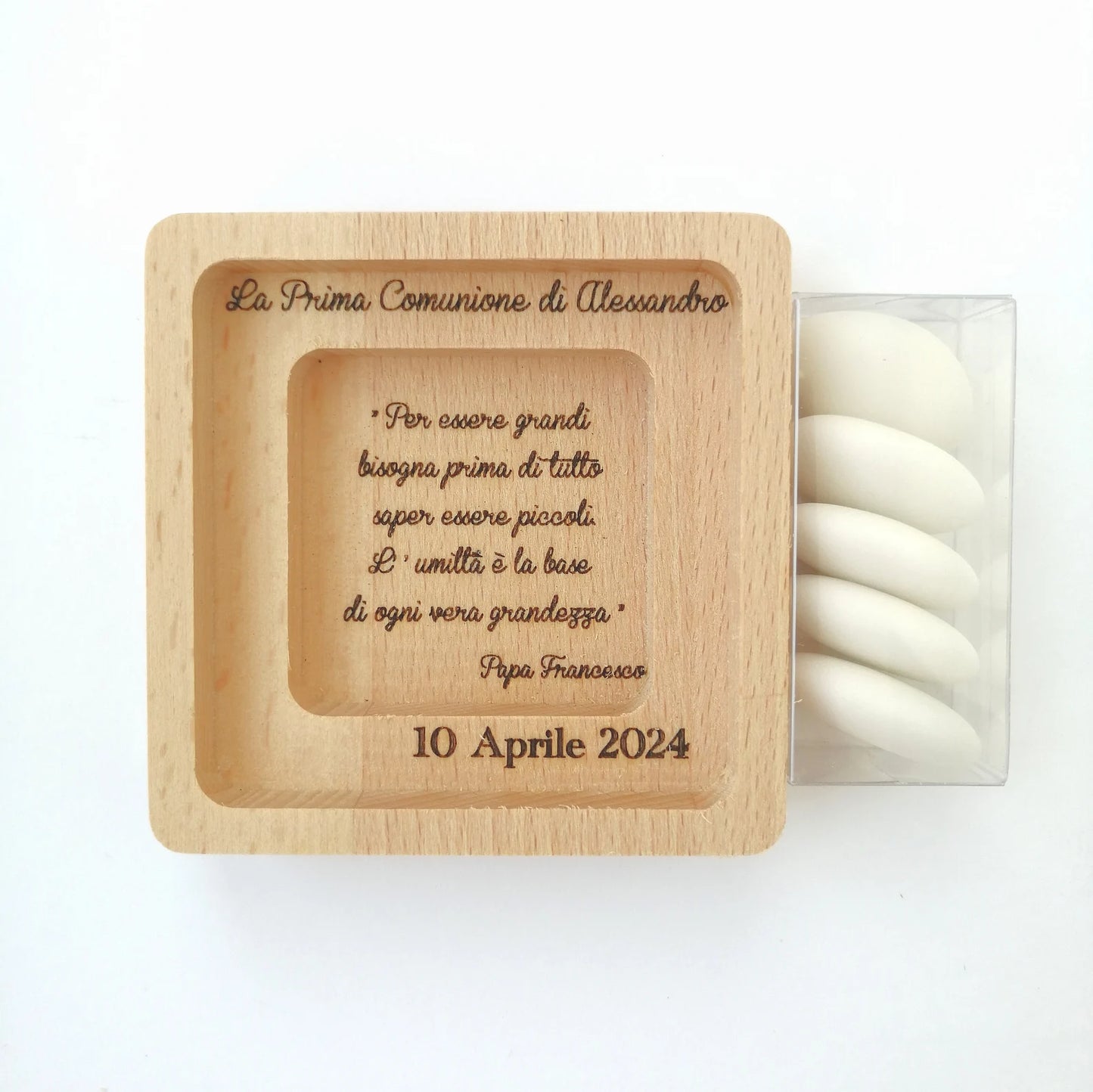 First Communion favor for girls, beech wood picture, personalized engraving