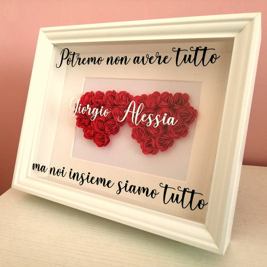 Idea regalo Quadretto Cornice originale SAN VALENTINO 28cm x 23cm flower shadow box PERSONALIZZABILE