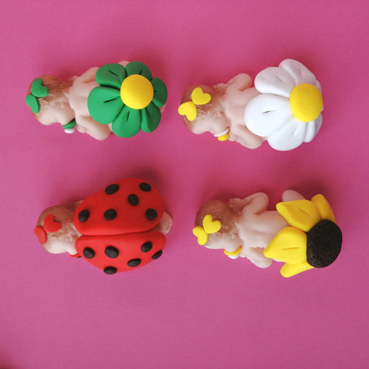 Handmade favor for birth, baptism, baby girl with original flower, ladybug, sunflower, daisy