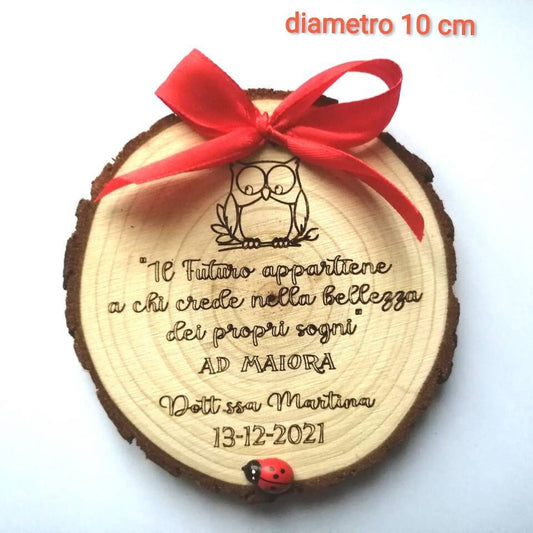 Idea regalo LAUREA dedica frase incisione personalizzata diametro 10 cm