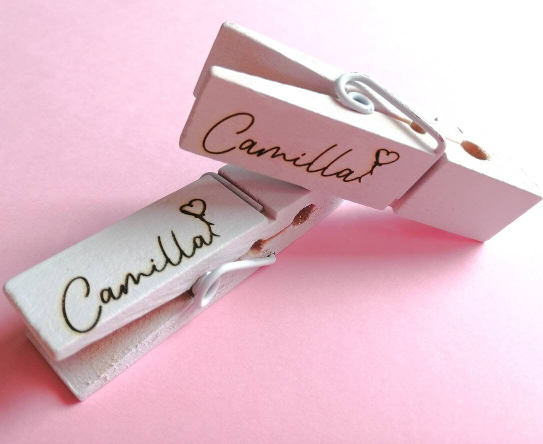 Wooden peg with engraving for baptism, birth, birthday, shabby chic sugared almonds