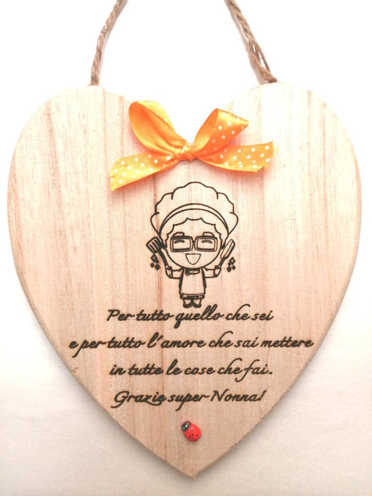 Targhetta in legno Cuore Festa dei Nonni Nonna personalizzato inciso 18cm x 12cm