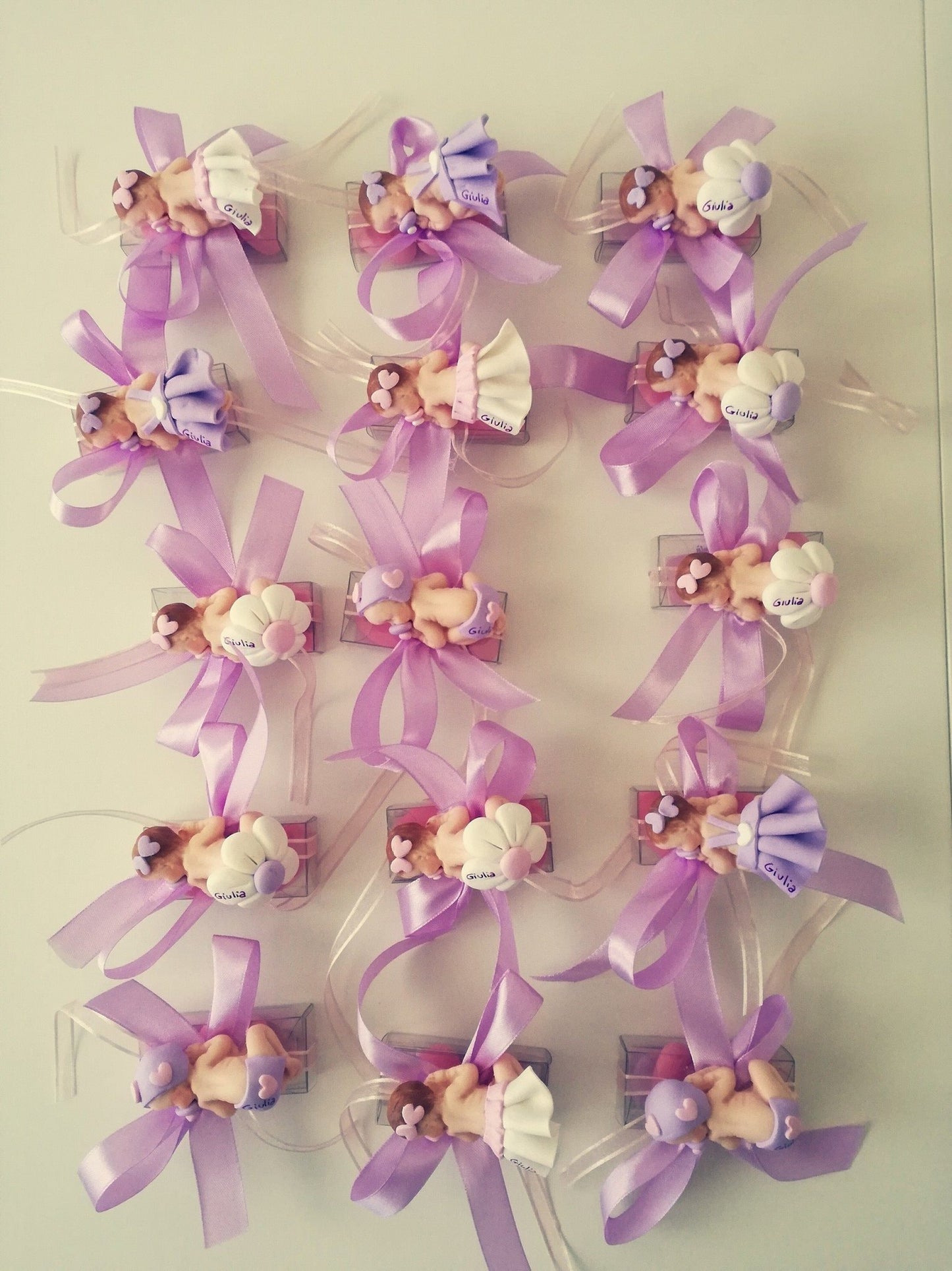 BABY GIRLS IN FIMO with Margherita Rosa and Lilla, birth, baptism, sugared almond favors