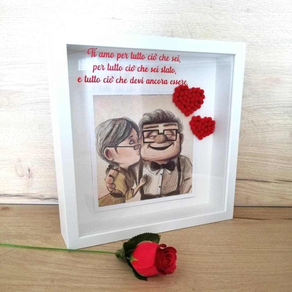 Picture gift idea Original frame VALENTINE'S DAY 25cm x 25cm shadow box Customizable - Ellie & Carl "UP" -