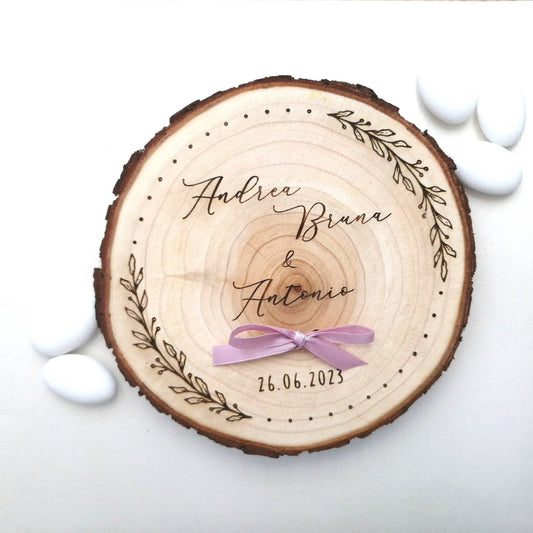 Tronchetto Portafedi in legno diametro 15 cm personalizzabile /nozze/weeding/ sposi/matrimonio