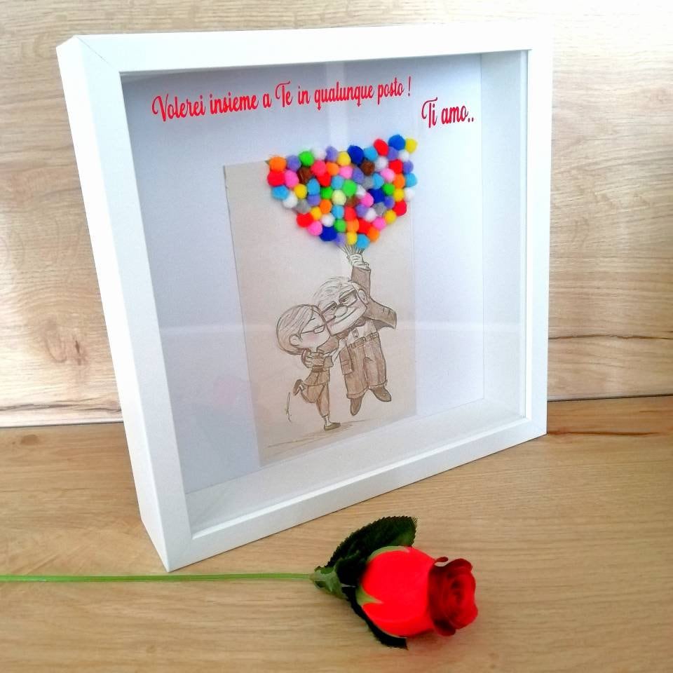 Picture gift idea Original frame VALENTINE'S DAY 25cm x 25cm shadow box Customizable - Ellie & Carl "UP" -