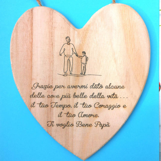 Targhetta in legno Cuore Festa del Papà personalizzato inciso 18cm x 12cm