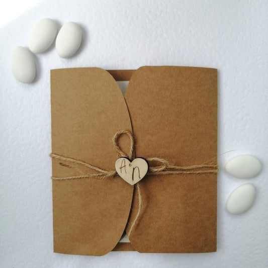 Wedding INVITATION INVITATION Rounded rectangular cardboard twine wedding ribbon size 15cm x 13cm (open 15cm x 28cm)