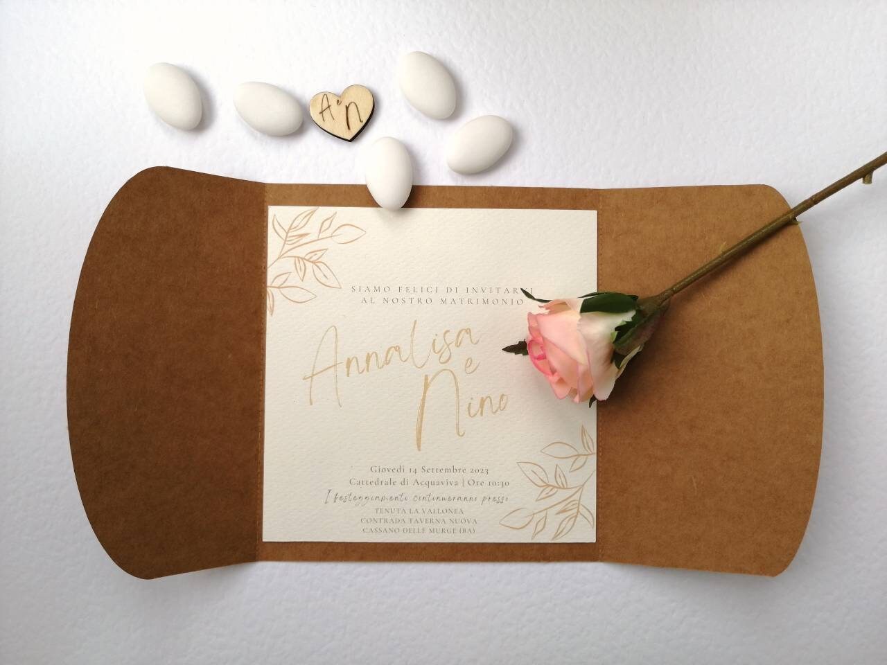 Wedding INVITATION INVITATION Rectangular cardboard twine wedding ribbon size 15cm x 13cm (open dimensions 15cm x 28cm)