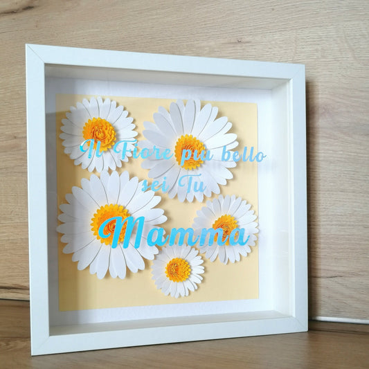 Quadretto idea regalo Cornice FESTA DELLA MAMMA 25cm x 25cm flower shadow box margherite / Mother's Day