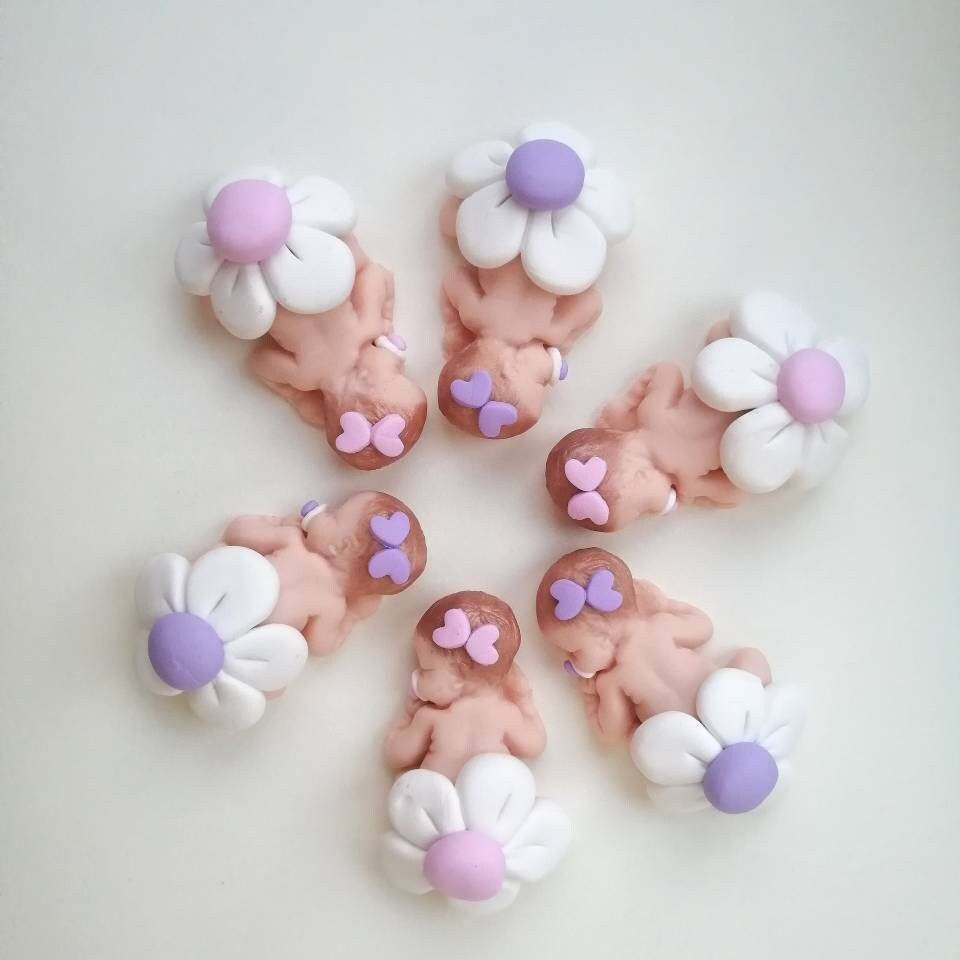 BABY GIRLS IN FIMO with Margherita Rosa and Lilla, birth, baptism, sugared almond favors
