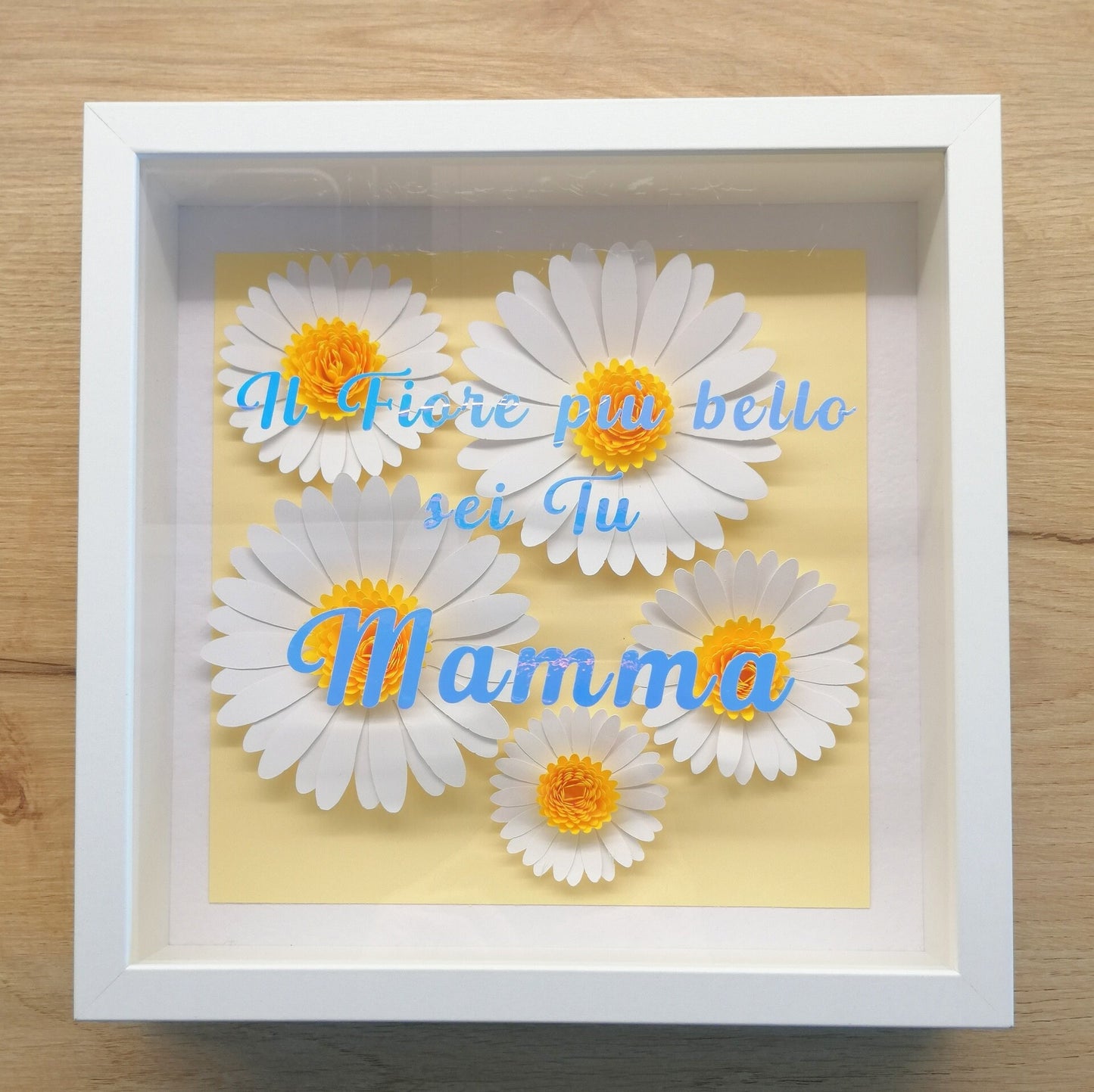 Quadretto idea regalo Cornice FESTA DELLA MAMMA 25cm x 25cm flower shadow box margherite / Mother's Day