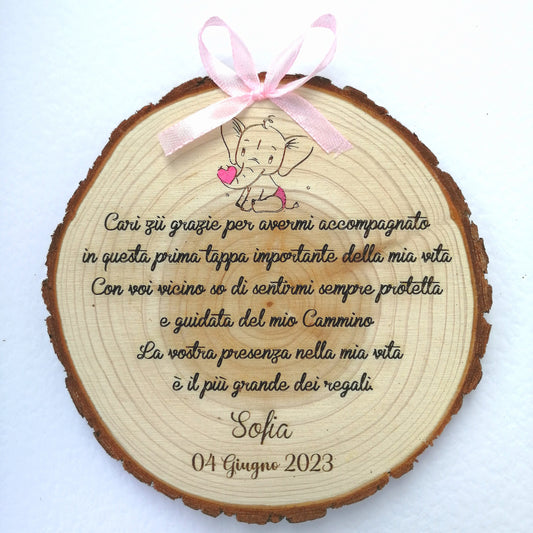 Baptism favor for godmother/godfather with personalized engraving and drawing, diameter 15cm, gift idea