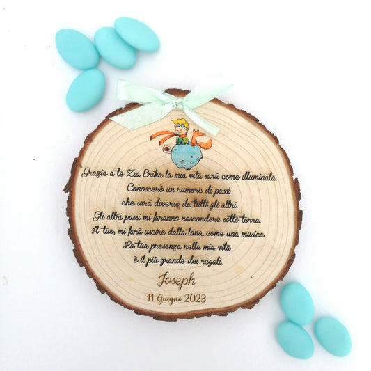 Baptism favor for Godmother/Godfather with Little Prince design with dedication phrase personalized engraving diameter 15cm gift idea