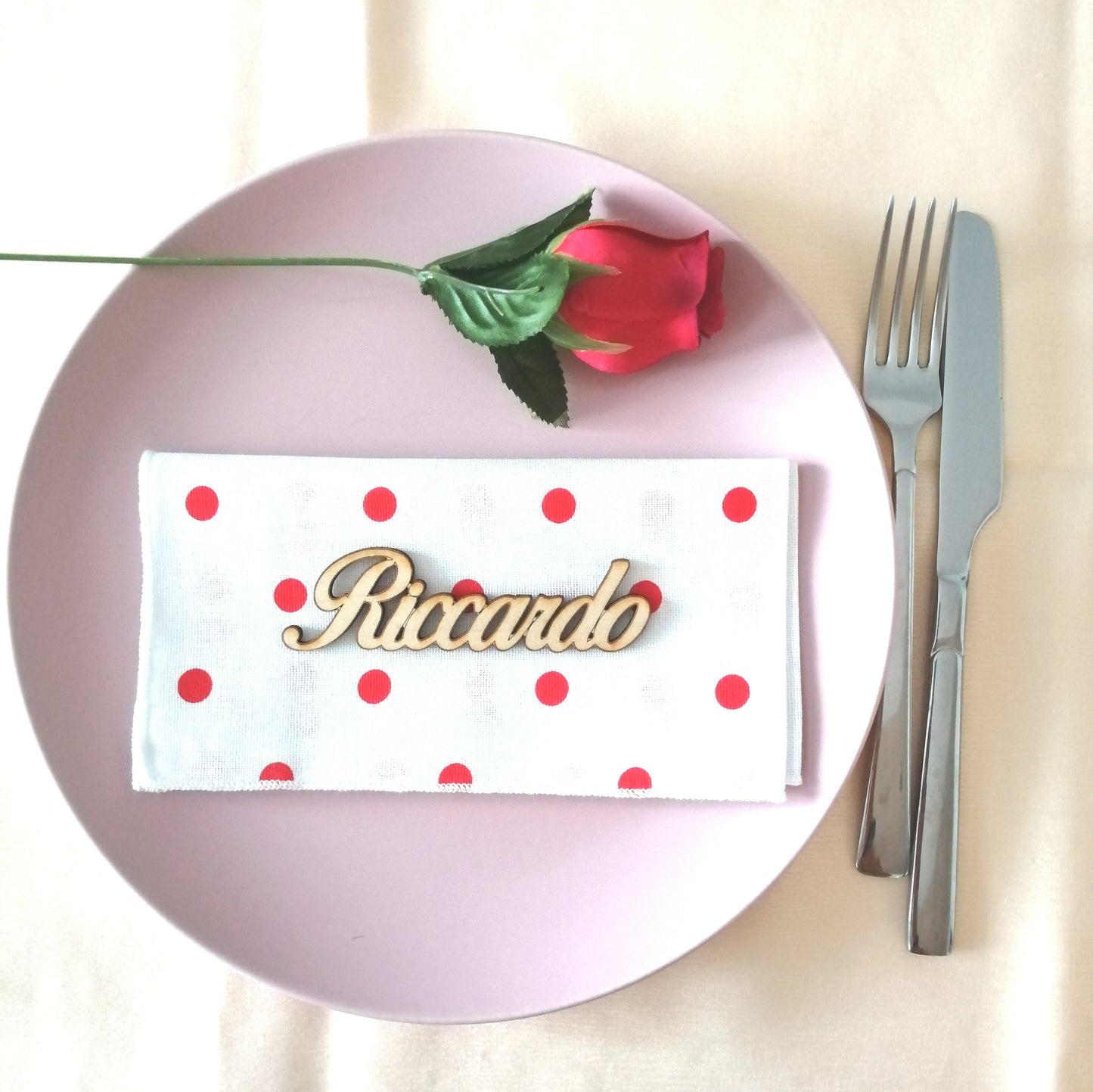 Elegant wooden name placeholder for wedding, communion, baptism, birthday, 18 years, events, table, tableau