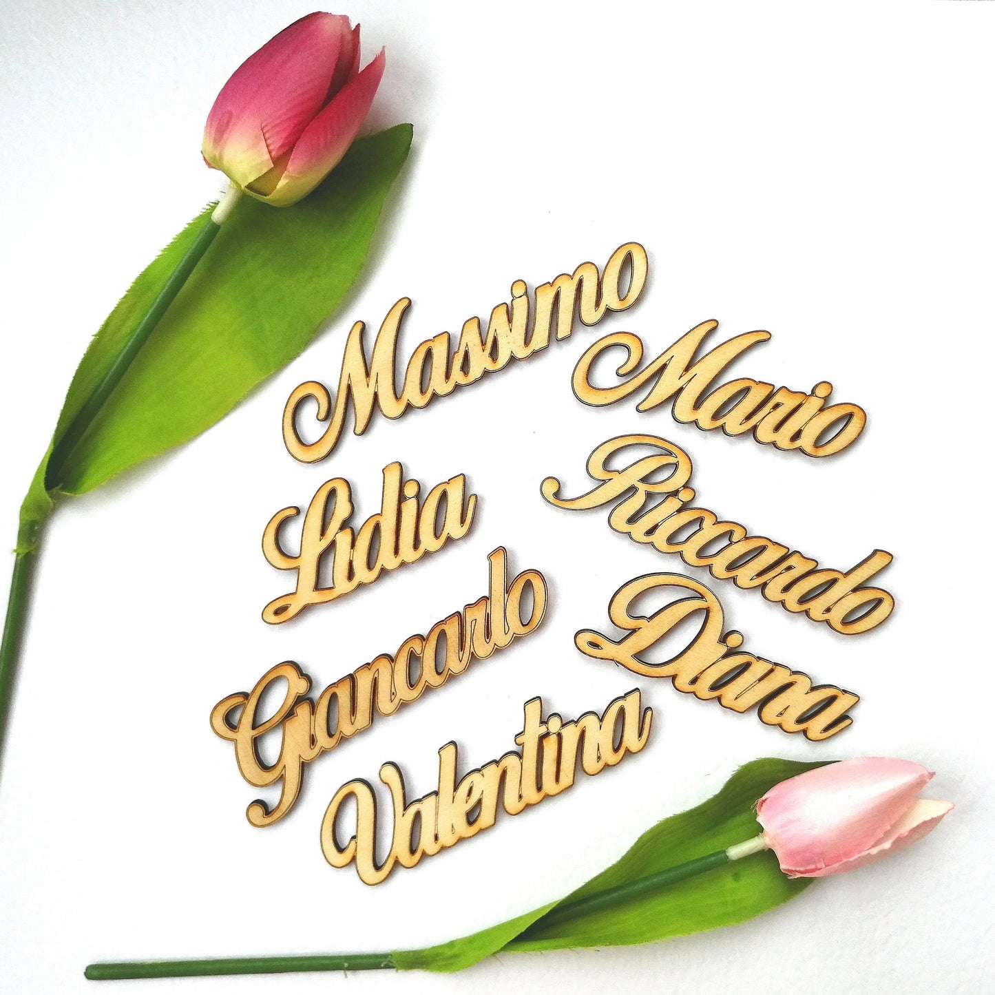 Elegant wooden name placeholder for wedding, communion, baptism, birthday, 18 years, events, table, tableau