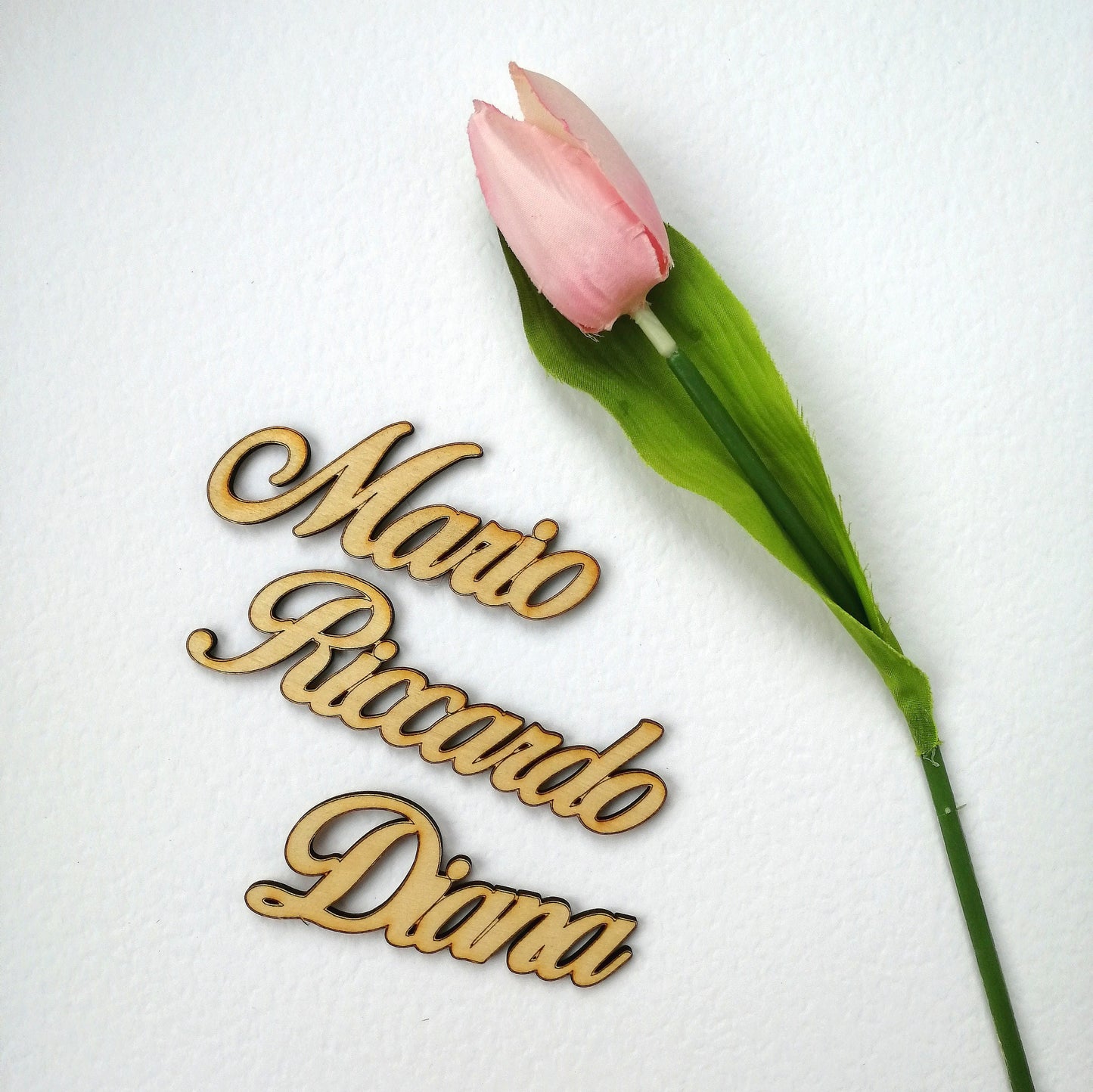 Elegant wooden name placeholder for wedding, communion, baptism, birthday, 18 years, events, table, tableau