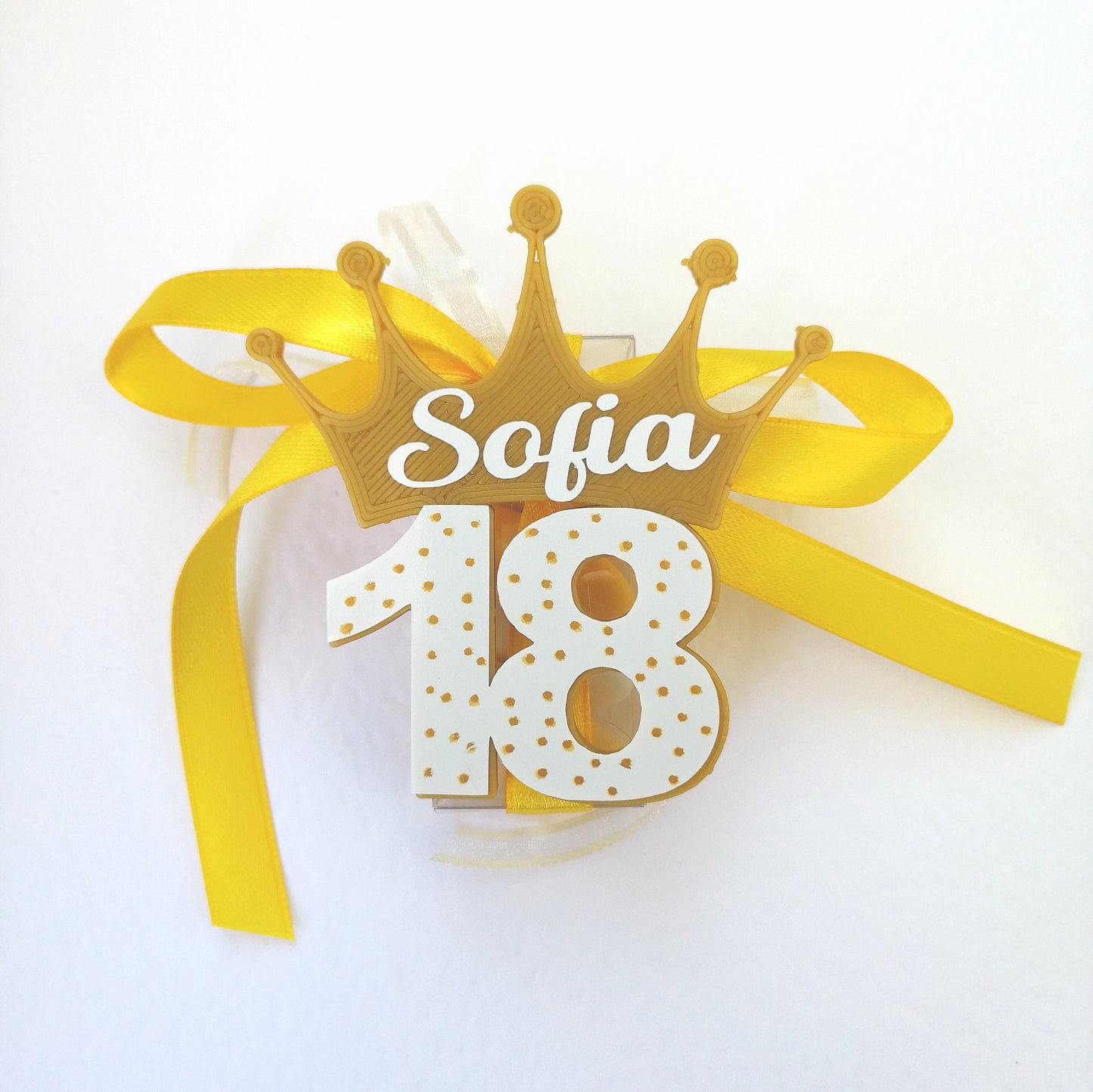Bomboniera compleanno 18 anni Bianco e dorato corona diciottesimo maggiorenne event birthday confettata
