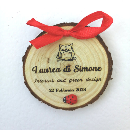 Handcrafted Graduation favor Wooden owl magnet GRADUATION personalized engraving diameter 5cm