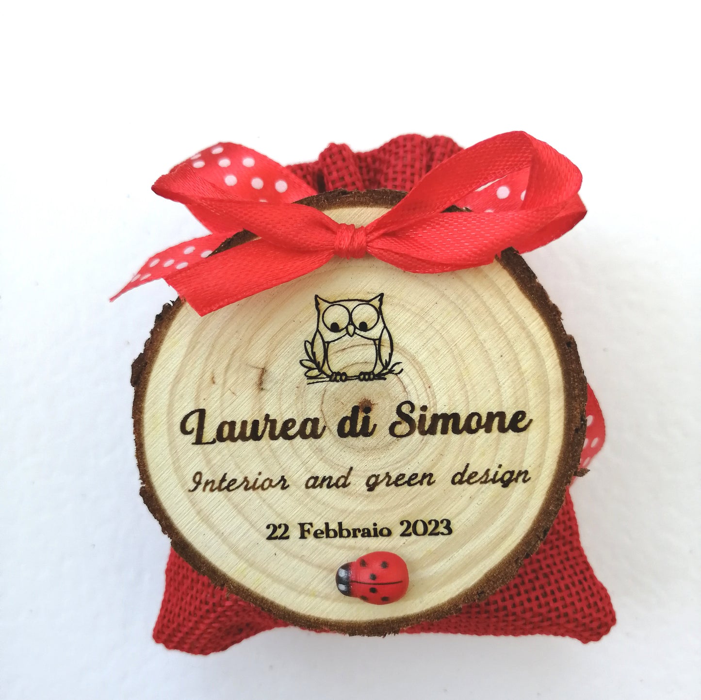 Handcrafted Graduation favor Wooden owl magnet GRADUATION personalized engraving diameter 5cm