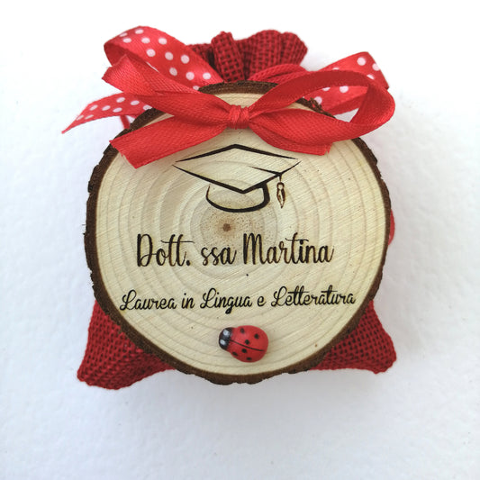 Bomboniera Laurea Calamita legno LAUREA artigianale incisione personalizzata diametro 5cm-7cm