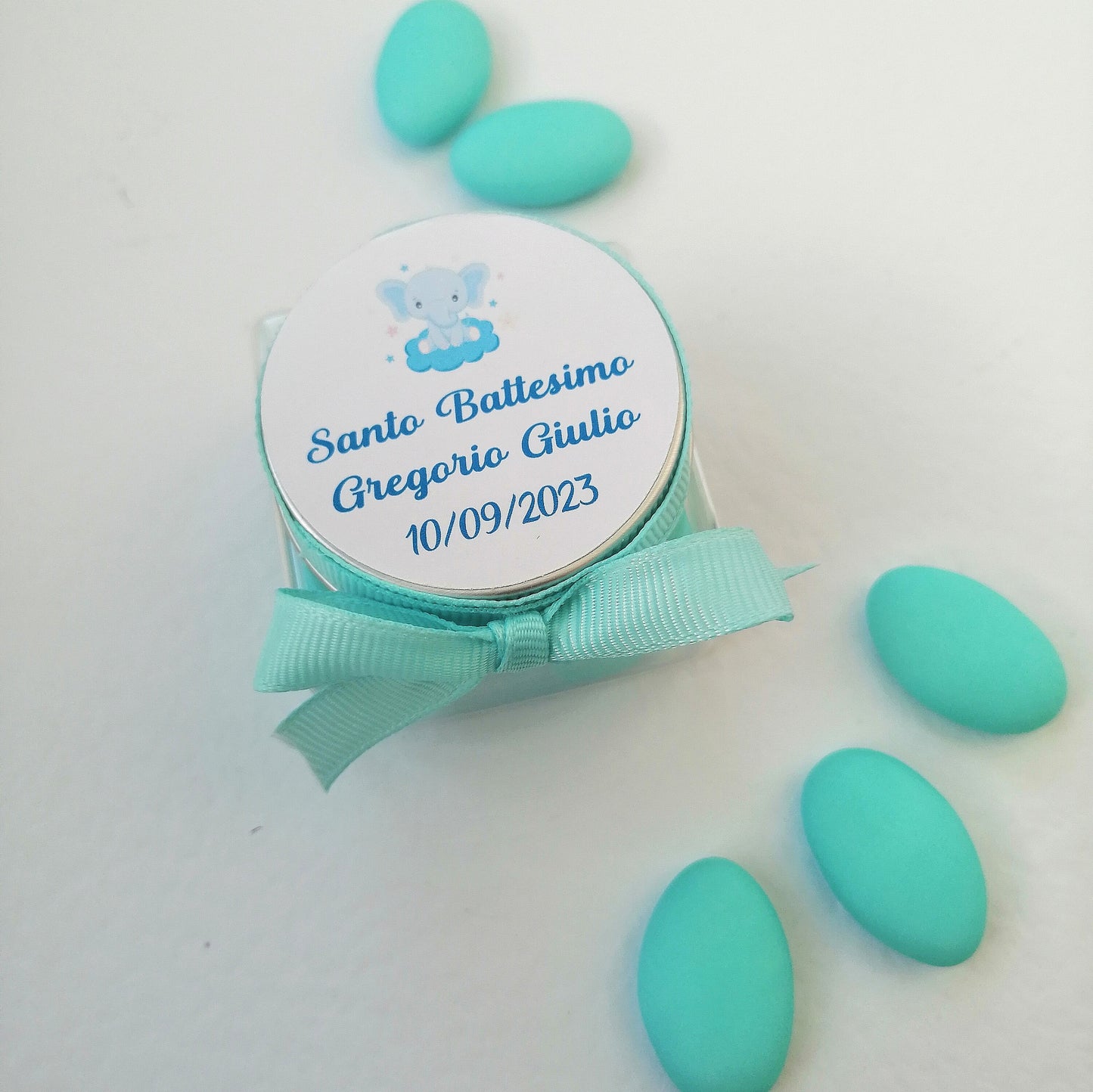 Portaconfetti in plexiglass con elefantino personalizzabile 5cm x 5cm Nascita Battesimo Compleanno