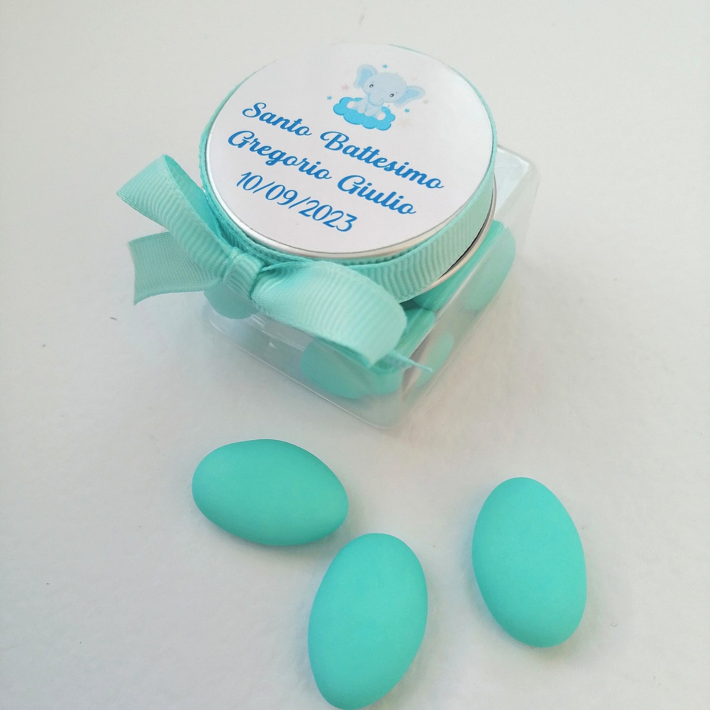 Portaconfetti in plexiglass con elefantino personalizzabile 5cm x 5cm Nascita Battesimo Compleanno