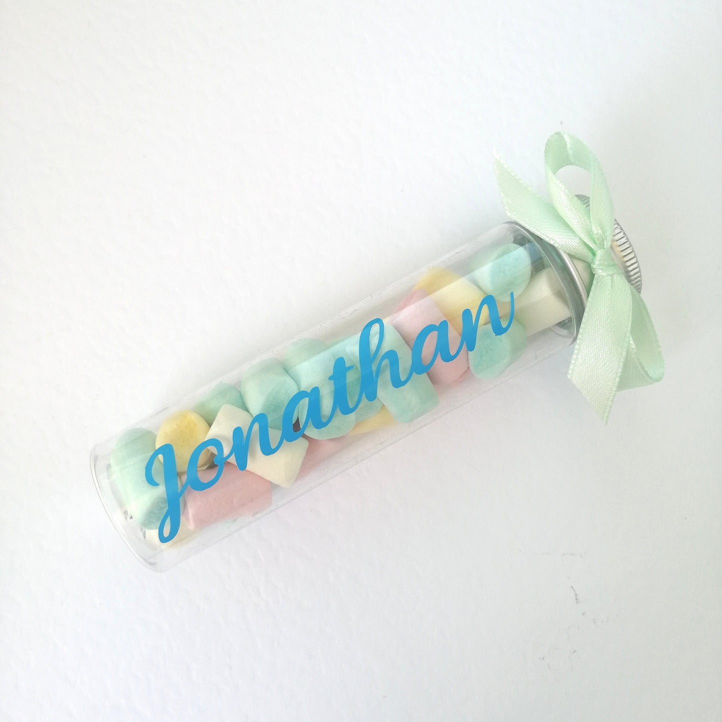 Portaconfetti in plexiglass con Marshmallow e nome personalizzato 12cm x 3cm Nascita Battesimo Comunione Cresima Compleanno