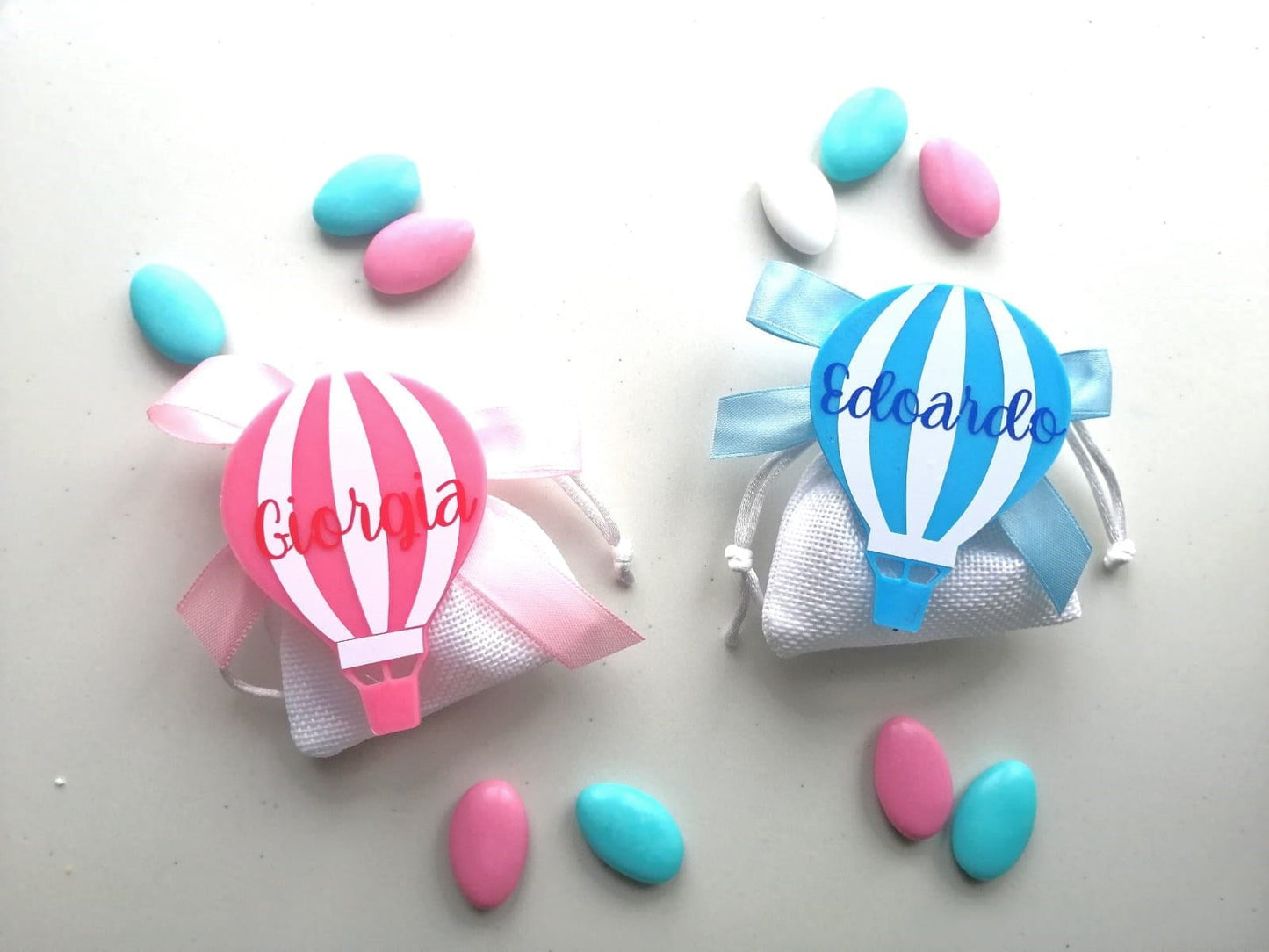 Hot Air Balloon Magnet Favor for Births and Baptisms with personalized boy/girl name