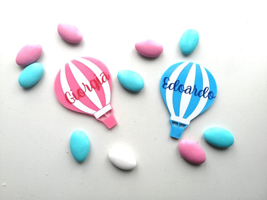 Hot Air Balloon Magnet Favor for Births and Baptisms with personalized boy/girl name