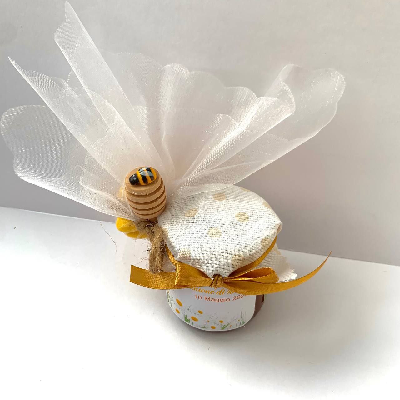 Faveur de première communion pour les filles. Pot de miel de fleurs sauvages artisanal 50g-140g-250g, étiquette personnalisable.