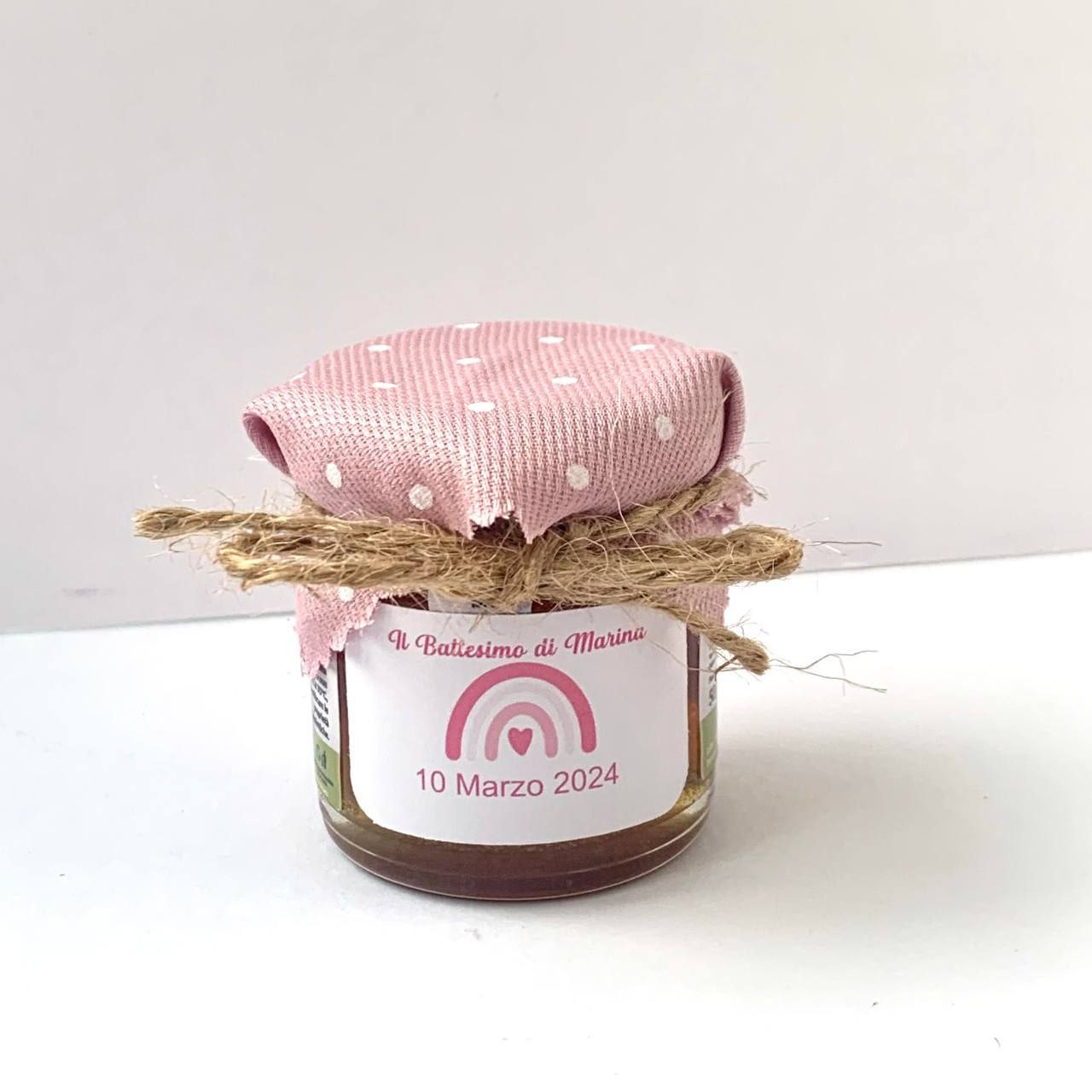 Faveur de baptême pour fille, pot de miel de fleurs sauvages artisanal 50g-140g-250g, étiquette personnalisable