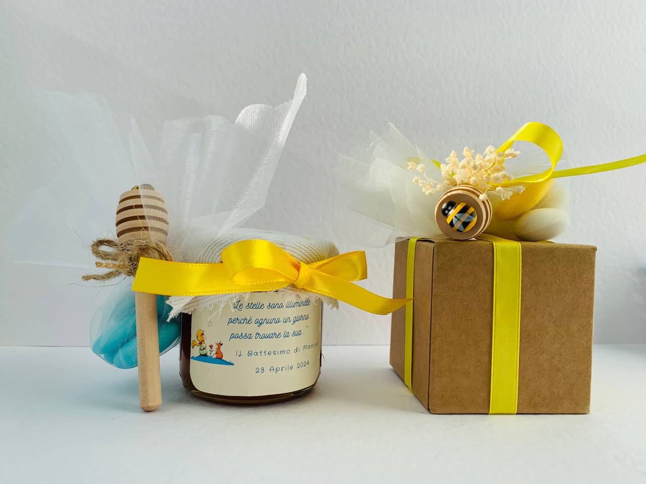 Baptism favors for baby boy LITTLE PRINCE Jar of artisanal wildflower honey 140gr- 250gr, customizable yellow label