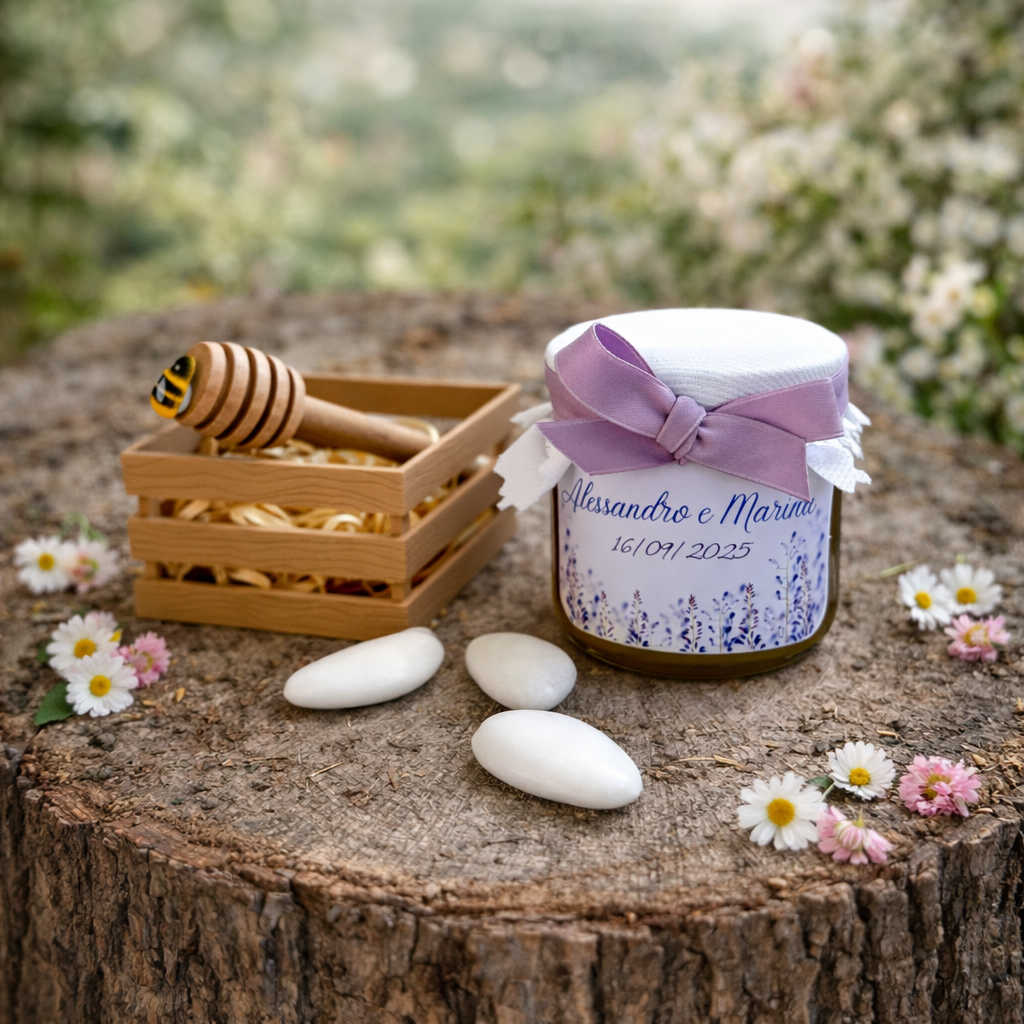 Bomboniera Matrimonio Miele millefiori artigianale 50 gr-140gr-250 gr in Cassettina 3D