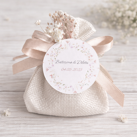 Sacchetto Confettata Battesimo, Comunione, Compleanno, Nascita con grafica personalizzabile con 5 confetti