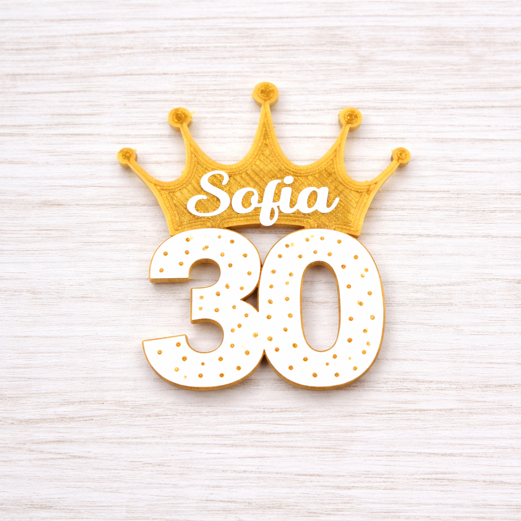 Bomboniera compleanno 30 anni calamita con corona e nome personalizzabile