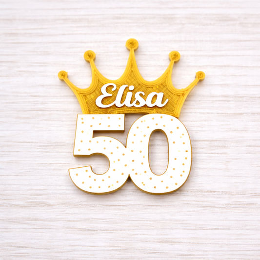 Bomboniera compleanno 50 anni calamita con corona e nome personalizzabile