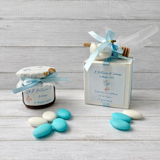 Bomboniere Battesimo Barattolino Miele millefiori artigianale 140gr -250 gr a tema Orsetto