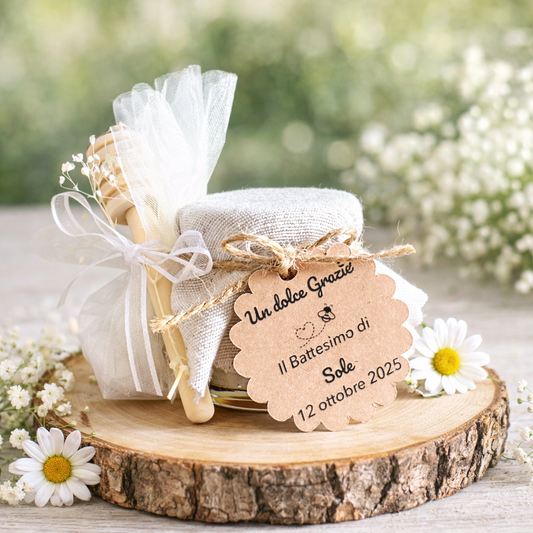 Bomboniera Prima Comunione Bambina Barattolino Miele millefiori artigianale 50 gr-140gr-250 gr, etichetta personalizzabile