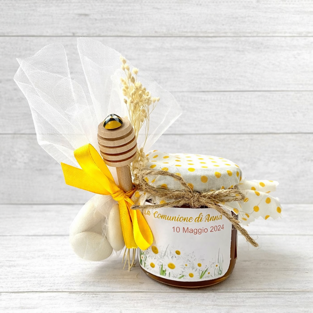 First Communion Favor for Girls, Jar of artisanal wildflower honey 50 gr-140gr-250gr, customizable label