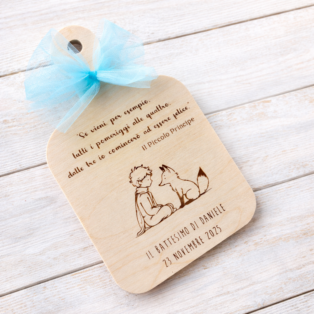 Bomboniera per Battesimo Tagliere in legno di Betulla con incisione personalizzata a tema Piccolo Principe