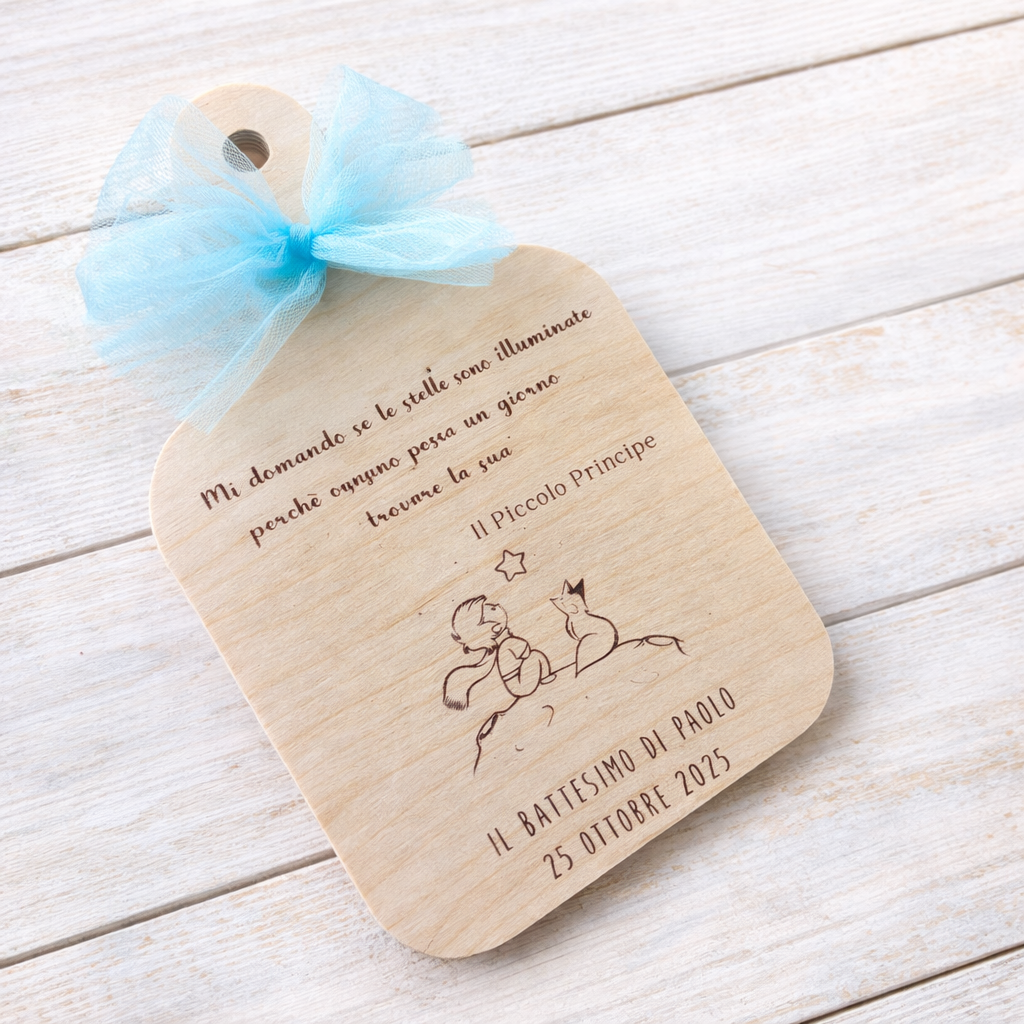 Bomboniera per Battesimo Tagliere in legno di Betulla con incisione personalizzata a tema Piccolo Principe