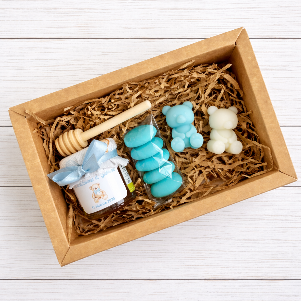 Coffret baptême avec 140g de miel et bougie papillon parfumée