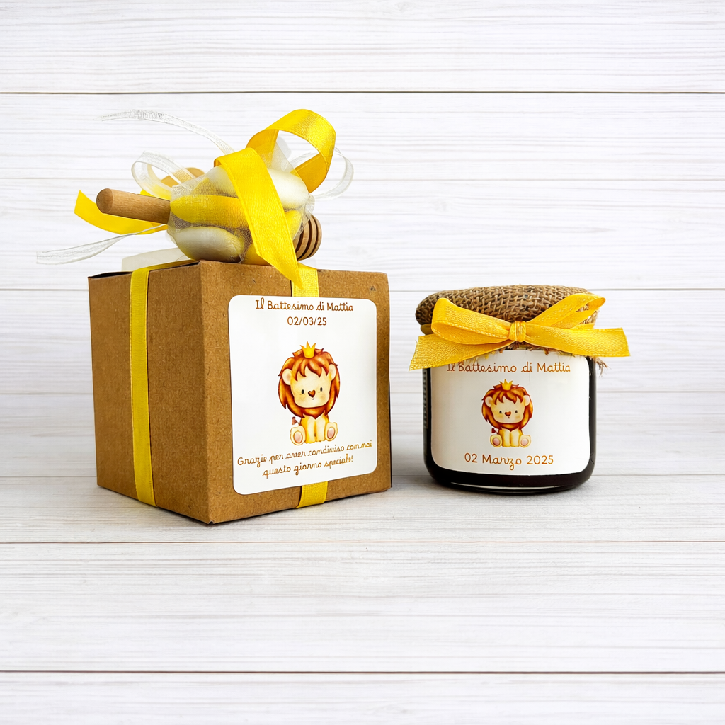 Bonbonnières Baptême Bébé PETIT PRINCE Pot de miel de fleurs sauvages artisanal 50g - 140g - 250g, étiquette personnalisable bleu clair