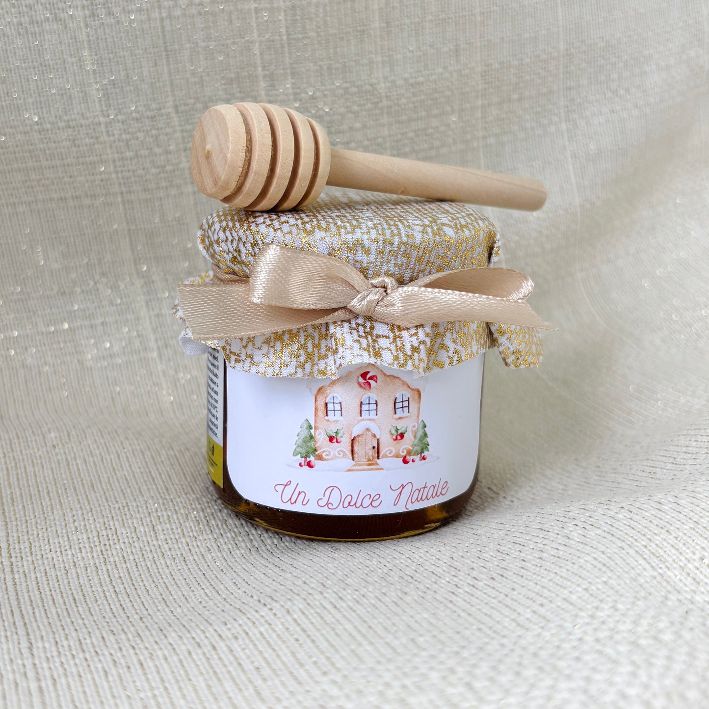 Wedding Favor Jar of artisanal wildflower honey 50 gr-140gr-250 gr, gold and pink color, customizable label