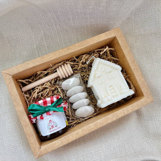 Baptism favor box with 140 gr honey and scented cloud candle