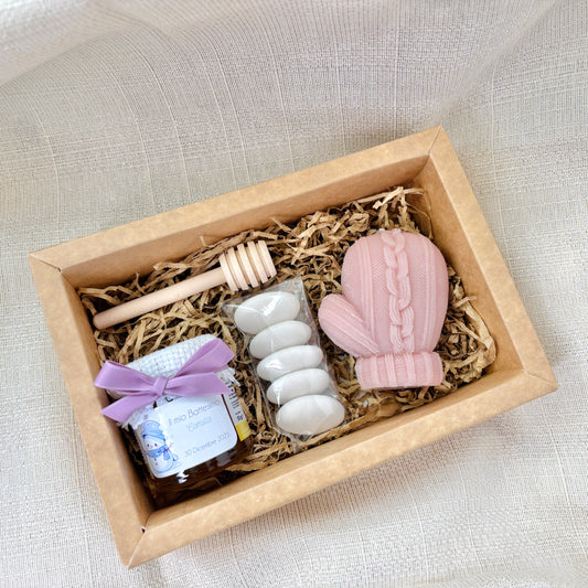 Baptism favor box with 140 gr honey and scented cloud candle