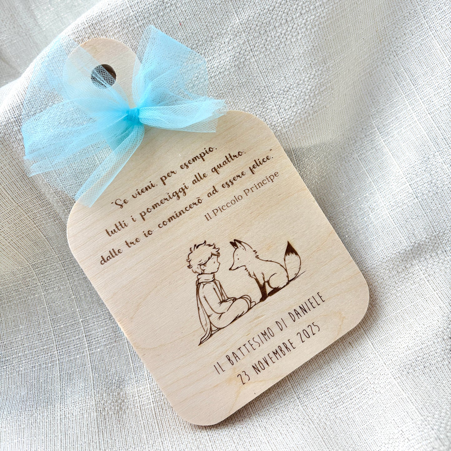 Baptism Favor Beech Wood Cutting Board with Personalized Engraving on the Little Prince Theme