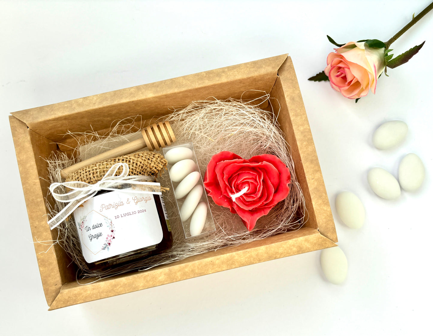 Coffret mariage avec 140g de miel et bougie parfumée