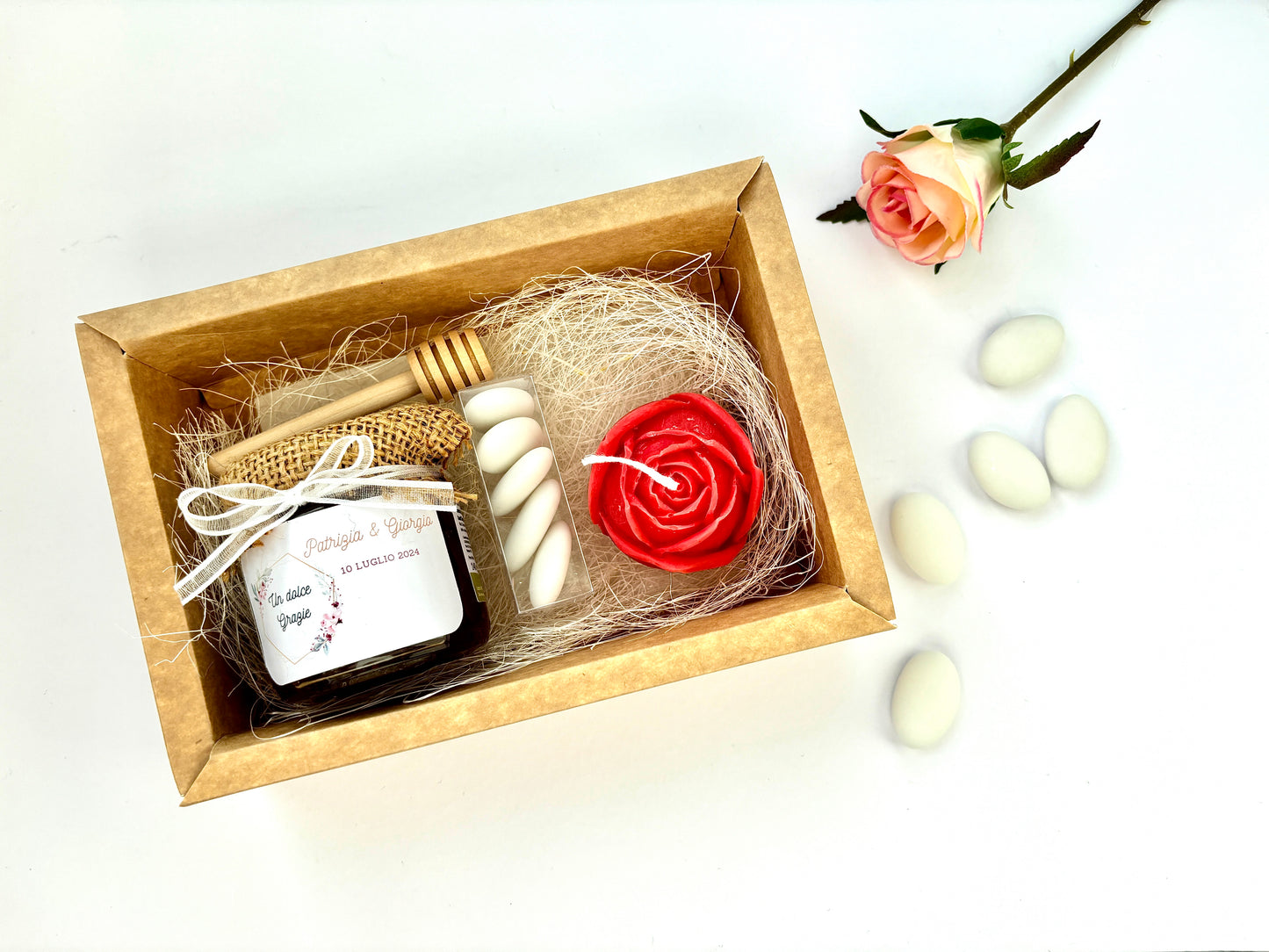 Coffret mariage avec 140g de miel et bougie parfumée